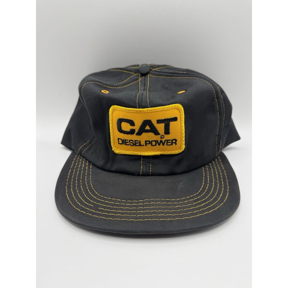 VTG CAT Diesel Power Snapback Hat USA Made Black Yellow Tractor Cap